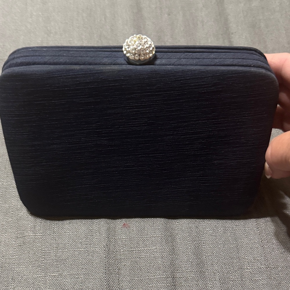 Elegant Dark Blue Clutch with Crystal Accent